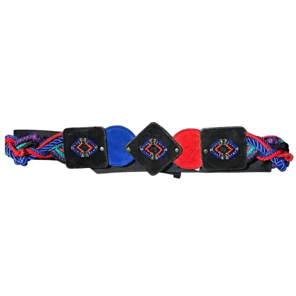 Vintage 80s Ginnie Johansen Designs Dallas Beaded Braided Rope Belt 36